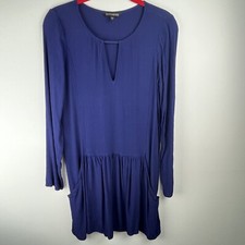 Express Dress Womens S Fit & Flare Pockets Blue V Neck Long Sleeve Casual