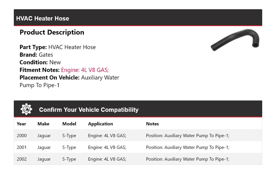Puertas de manguera de calefacción de climatización tipo S para Jaguar 2000-2002 2001 Foto 2 de 4