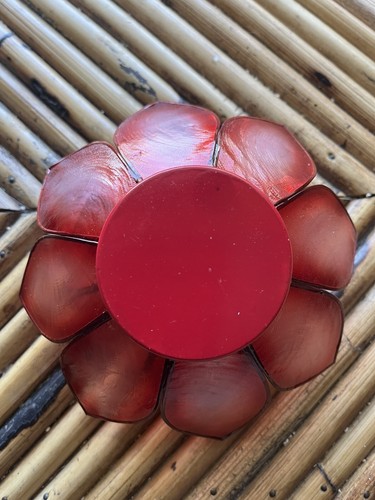 Red Color Capiz Shell Blooming Lotus Flower Blossom Tealight Candle Holder - Picture 2 of 8
