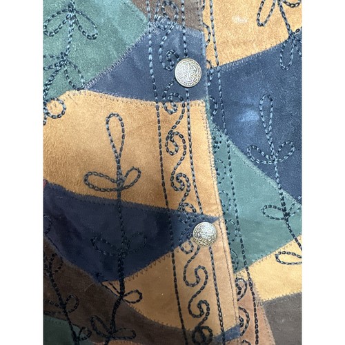 Fashion Bug VTG Y2K Black Patchwork Suede leather Vest With Embroidery Size 4X - Picture 4 of 7