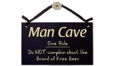 Hand Painted Wooden Sign Wall Plaque Man Cave One Rule Do Not Complain Free Beer