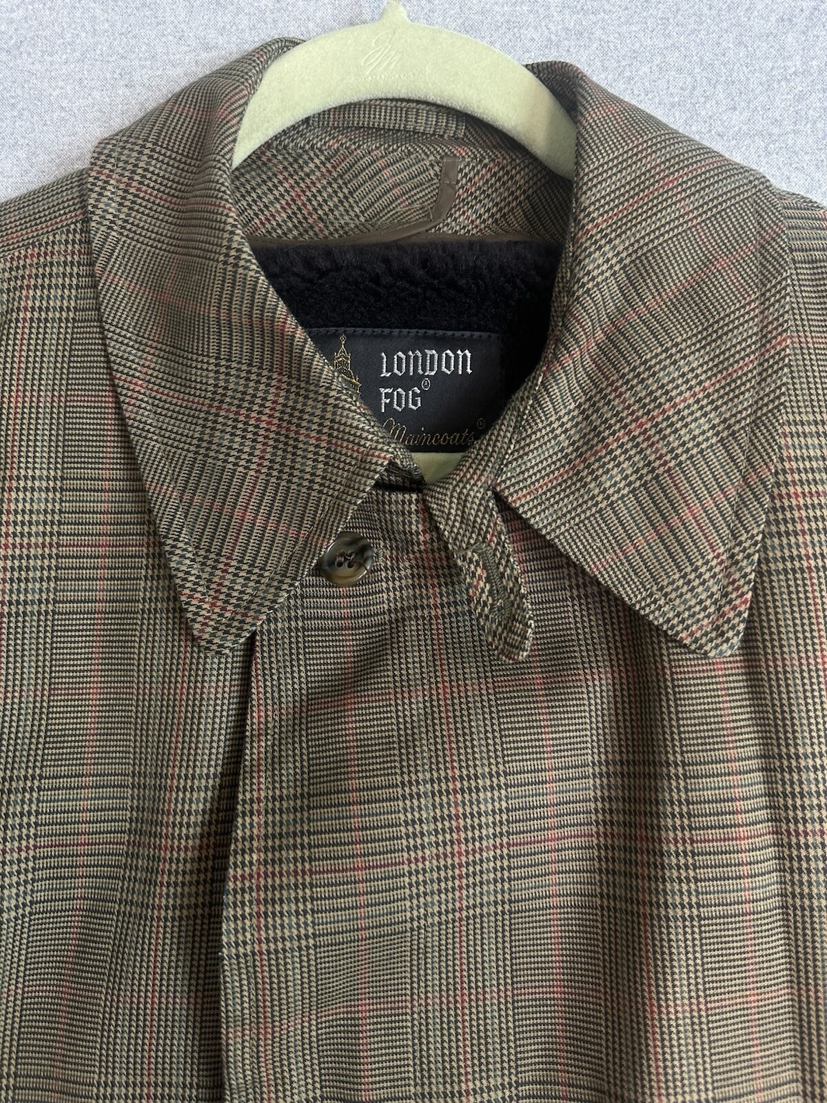 London Fog Tartan Plaid Trench Coat 42R with Removable Alpaca Liner