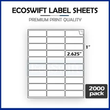 60000 2.625 x1 EcoSwift Laser Address Shipping Adhesive Labels 30/sheet 1 x2 5/8