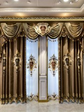 European French velvet embroidered thick window valance curtain tulle M1574