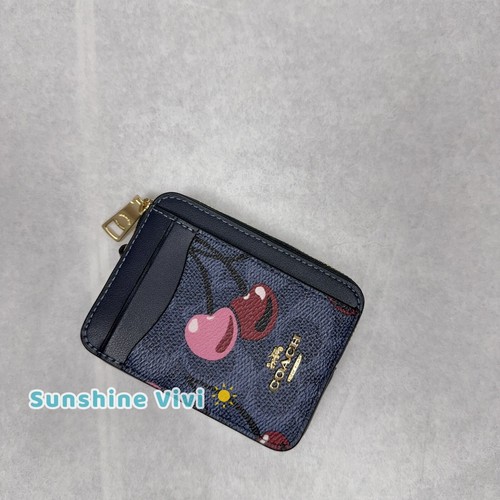 NWT Coach Zip Card Case In Signature Canvas With Cherry Print CZ468 - Picture 5 of 8