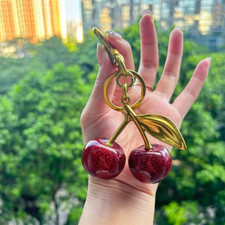 "Trendy Red Cherry Keychain Cute Summer Fruit Pendant Keyring for Women Men