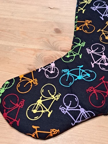 Bicycle Cycling Christmas Stocking Black Green Holiday Riding 17" - Picture 7 of 11