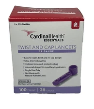 CARDINAL HEALTH ESSENTIALS™ Twist and Cap Lancets 28G Purple 100 COUNT Sealed