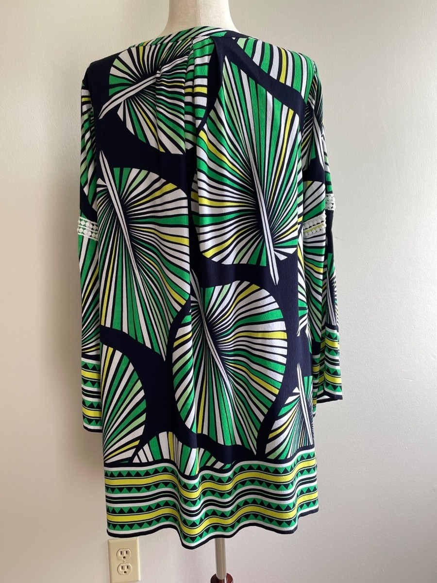 Crown & Ivy Palm Print Shift Dress Womens L Green/Navy Bell Sleeve 100% Rayon | eBay Crown & Ivy Palm Print Shift Dress Womens L Green/Navy Bell Sleeve 100% Rayon | eBay