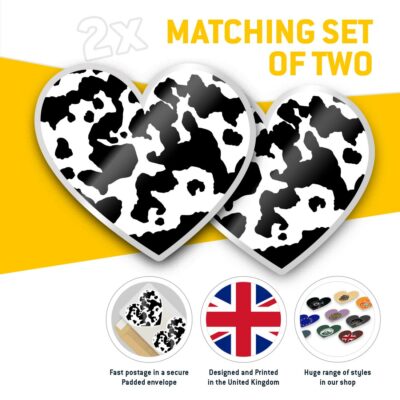 Black Heart With Cow Pattern Vinyl Decal - 6x5 Inch Removable Sticker
