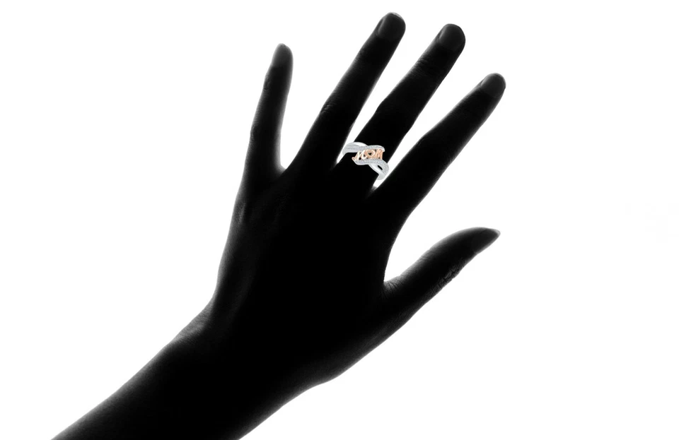 Micro pavê de ouro branco 18K banda MOM em chapeamento de ouro rosa 18K - presente de dia das mães - Imagem 3 de 3