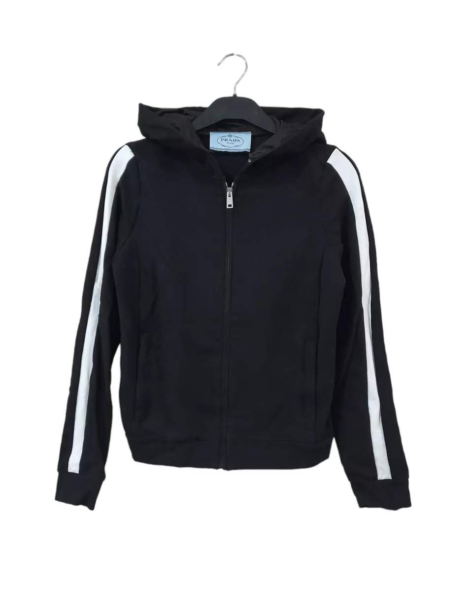 Prada Black White Stripe Cotton Jersey Zip Up Hoodie Jacket | eBay