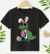 T-Rex Easter Bunny TShirt - Kids- Black- 3 sizes
