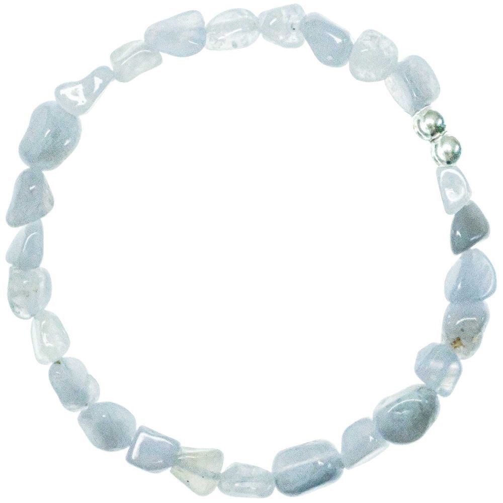 Bracelet calcédoine bleue perles roulées 5 à 8 mm : bijou pierres naturelles femmes