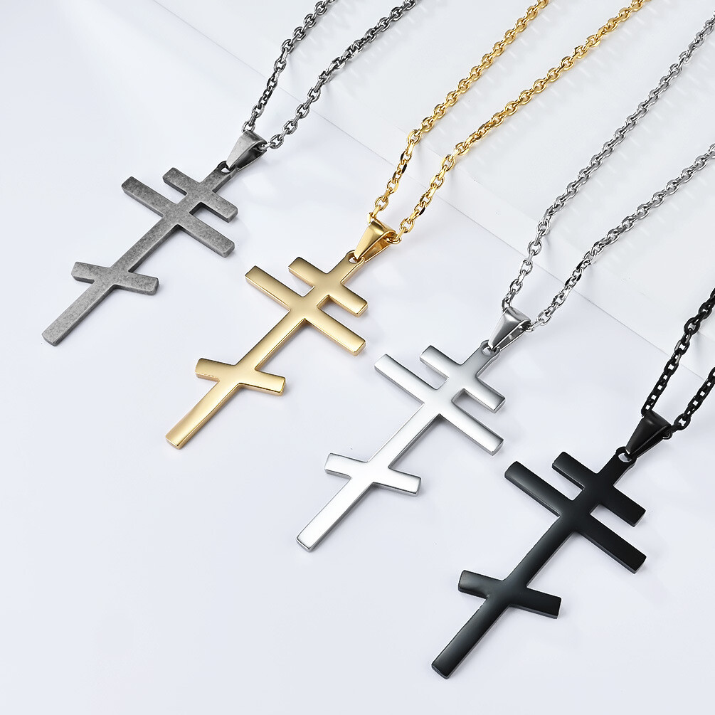 Stainless Steel Cross Pendant Necklace Russian Orthodox Cross Religious  Jewelry - Main Image