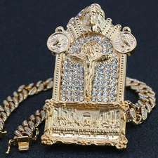 Last Supper Jesus Temple Pendant Gold Plated 20" Cubic-Zirconia Cuban Chain
