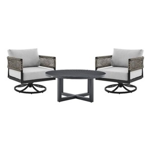 Felicia and Argiope 3 Piece Patio Outdoor Swivel Set in Black with Grey Rope