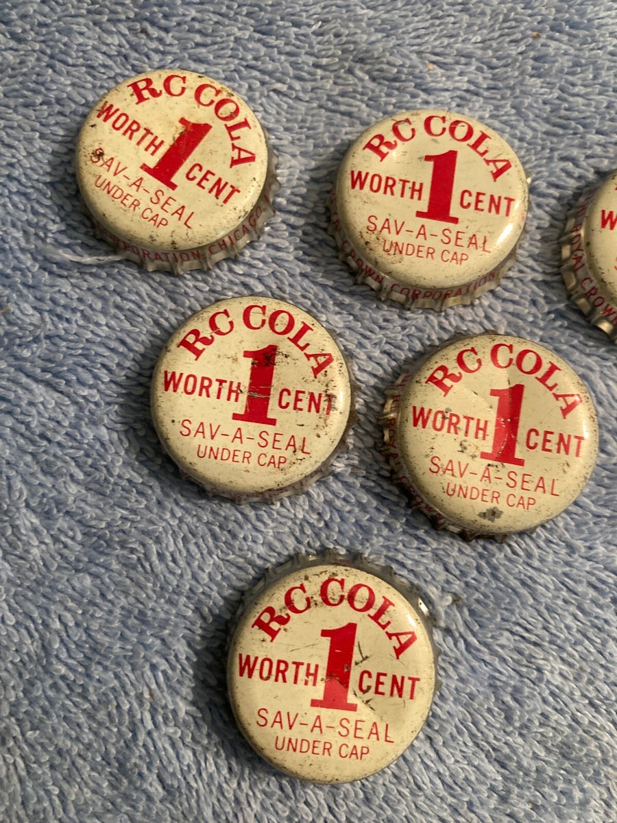VINTAGE USED RC COLA WORTH 1 CENT SODA POP BOTTLE CAP LOT OF 6 