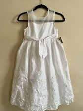 Girls White Spring A-Line Dress Jona Michelle Tea Length Dress Size 10