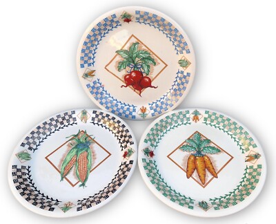 SET (3) Tabletops Unlimited FRESH GARDEN 10'' Dinner Plates- Carrot Corn Radish