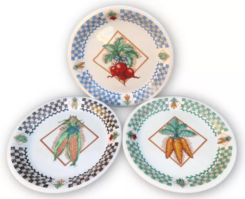 SET (3) Tabletops Unlimited FRESH GARDEN 10" Dinner Plates- Carrot Corn Radish