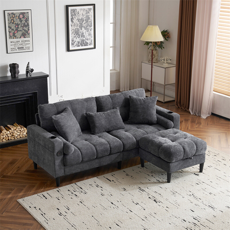Seat L Shaped Chenille Sofa with Removable and Storage Ottoman - Main Image