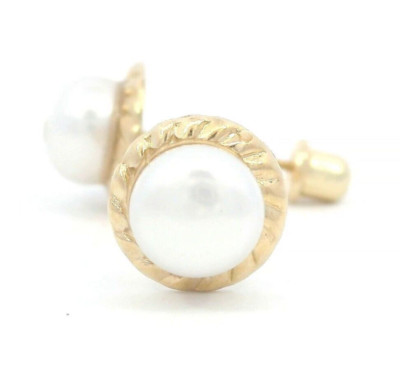 Tioneer 8mm UFO Pearl Bezel 14k Yellow Gold Screw Back Earrings
