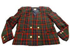 Vtg Union Made Tartan Green Red Plaid Double Breasted Blazer Tan Jay Petite 6P