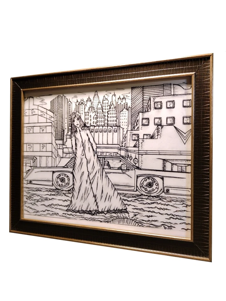 Arte de pared enmarcado, paisaje urbano arte urbano/arquitectura boceto arte, arte del horizonte Foto 2 de 4