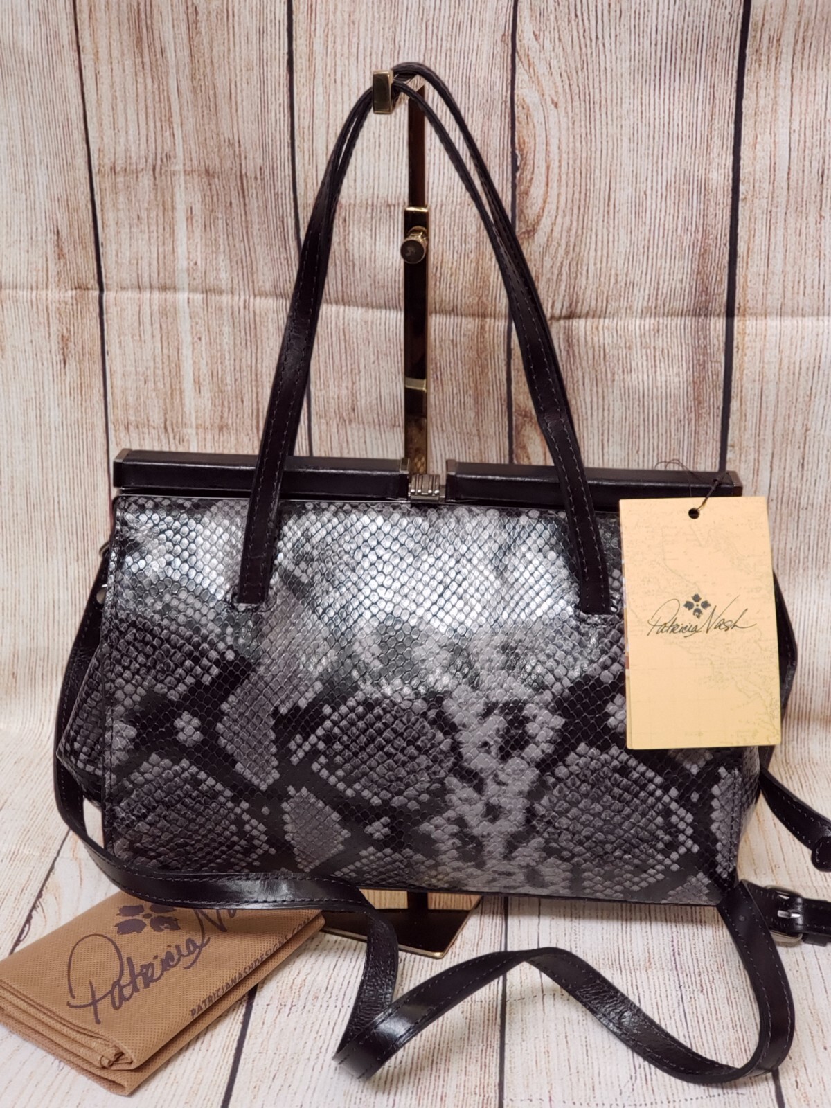 Patricia Nash Python Camellino Frame Leather Shoulder Bag Grey eBay