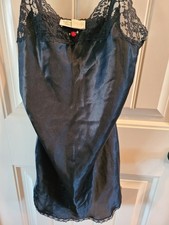 VTG 1980s Victoria's Secret Glossy Satin Nightgown Black Lace USA Made Sz Small
