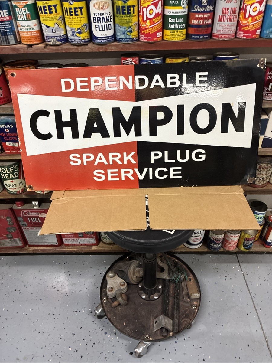 Vintage Porcelain Champion Dependable Spark Plugs Metal Sign 30