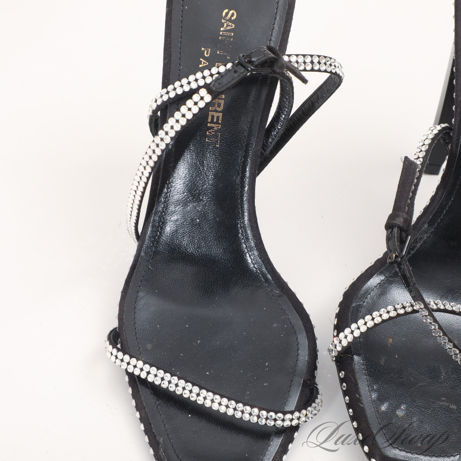 Saint Laurent Paris YSL SLP Made in Italy Black Crystal Bling Strappy Sandals 35 thumbnail 2