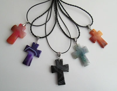 Natural Agate Onyx Lapis Lazuli Gemstone Cross Pendant Big or Medium - Unisex - Image 1 of 4