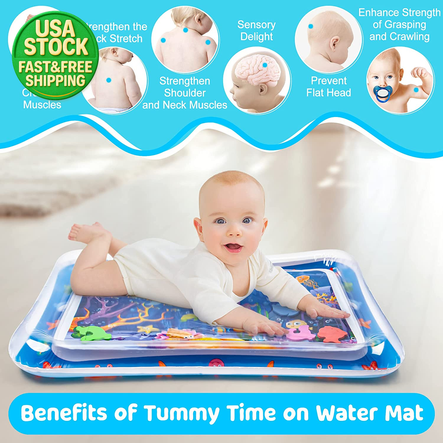 Inflatable Tummy Time Water Play Mat for Babies 3-12 Months Development Toy