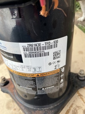 COPELAND SCROLL COMPRESSOR model   ZR61K3E - TFD - 930 Year 2020- 460v   3 phase