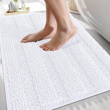 OLANLY 30x20 Extra Soft Absorbent Chenille Striped Bath Rug Thick Bathroom Rug