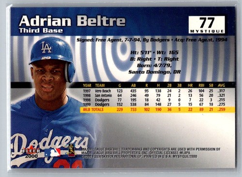 Fleer Mystique 2000 Adrian Beltre #77 - Foto 2 di 2