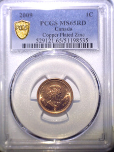 2009 PCGS MS65RD Canada Small One Cent - 1C - CPZ - Non-magnetic - Penny - Logo