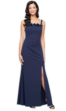 Alex Evenings Navy Blue 3D Floral Square Neck Sheath Gown Size 16 159