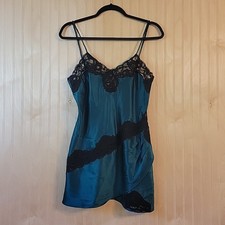Vintage Victoria's Secret Teal Black Lace Chemise Nightgown Gold Label Size P