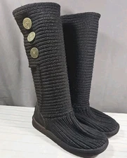 UGG Australia Boots Womens 6 Classic Cardy Knitted Sweater Tall Snow 5819 Black