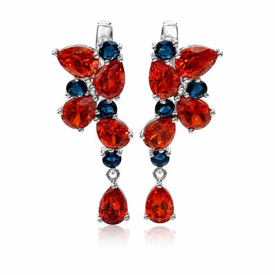 Colorful Orange Zircon Drop Blue Gemstone Earrings 925 Silver Handmade Jewelry