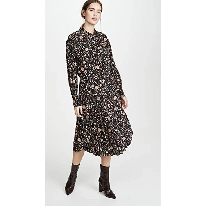 Vestido MARCO D Volantes Estampado Floral Plisado Seda Midi Para Mujer Talla XS Multicolor Foto 2 de 4