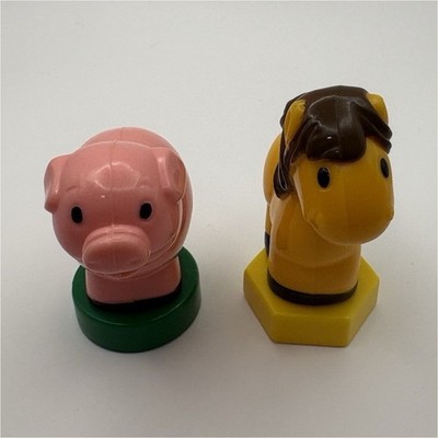 Battat Vintage Shape Sorter Farm Animals Lot - Pink Pig & Yellow Horse Figures