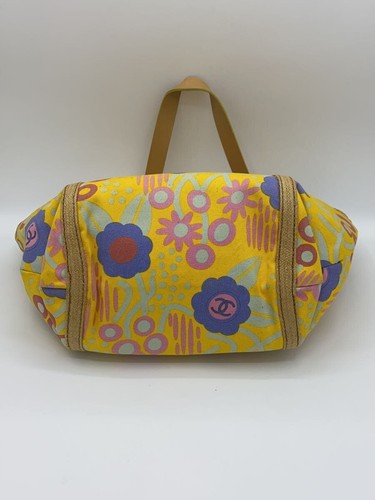 CHANEL High Summer Tote Shoulder Bag Floral Print Canvas Pink White Authentic - Picture 4 of 9
