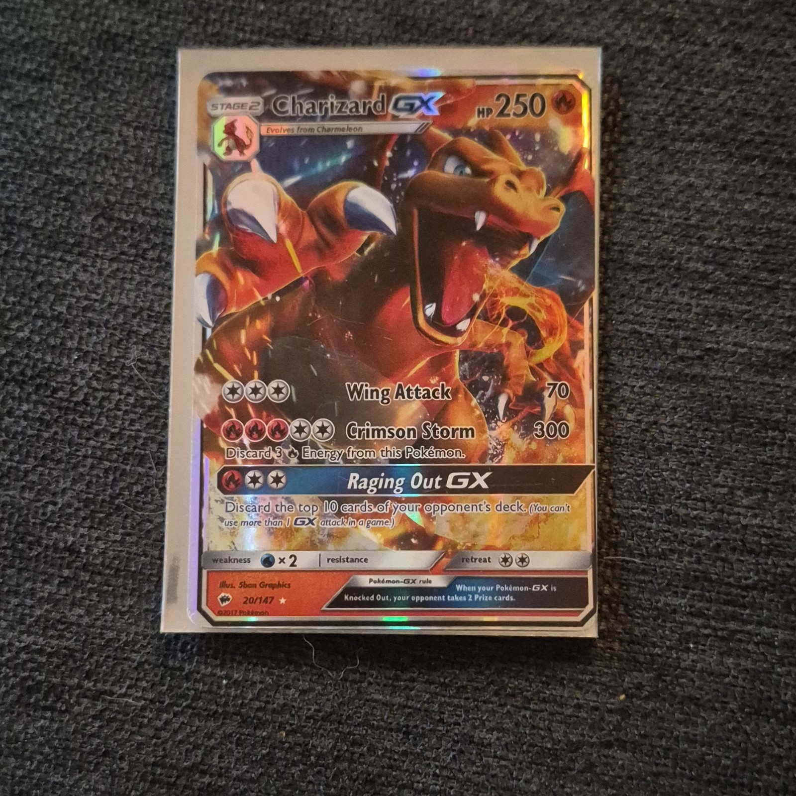 Pokémon Charizard GX Full Art Rare Holo Sun & Moon 20/147 2017 250 HP 300 Attack