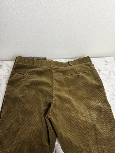 Vintage Orvis Mens Green Cotton Corduroy Flat Front  Leather Trim Pants 38 X 31 image 6