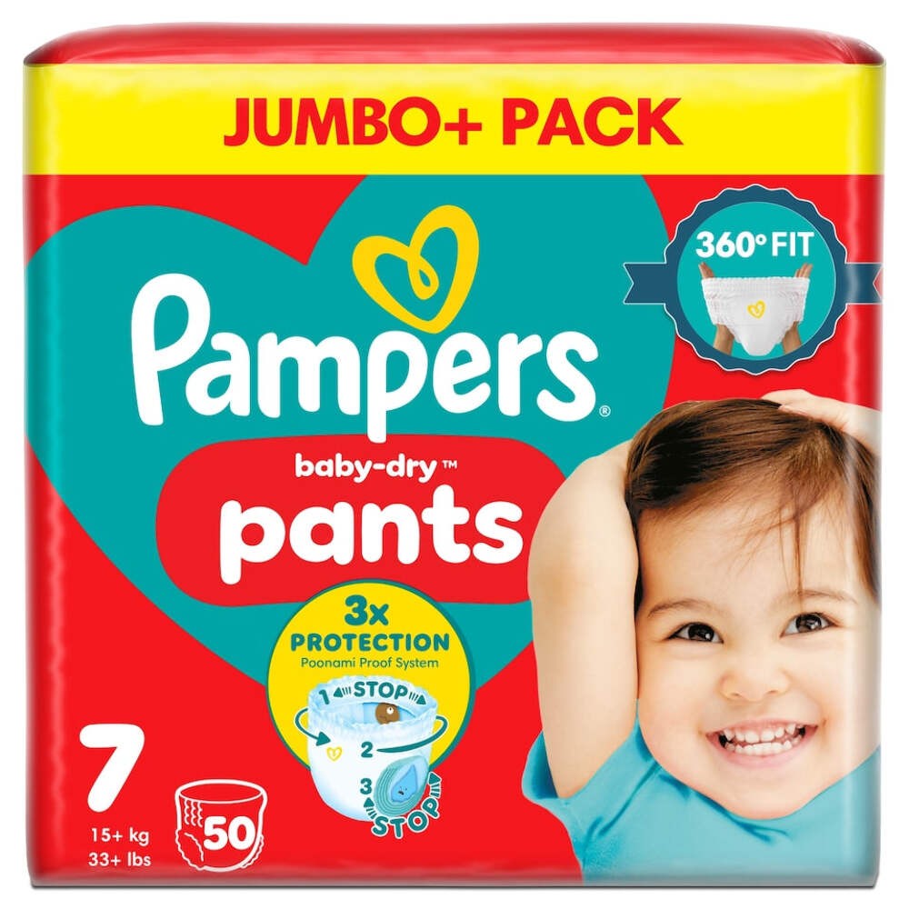 Pampers Baby-Dry Pants Size 7 Jumbo+ Pack - 50 Nappies