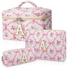 Makeup Bag, Quilted Cosmetic Bag, Large Floral Make Up Bag for Women Girls, C...